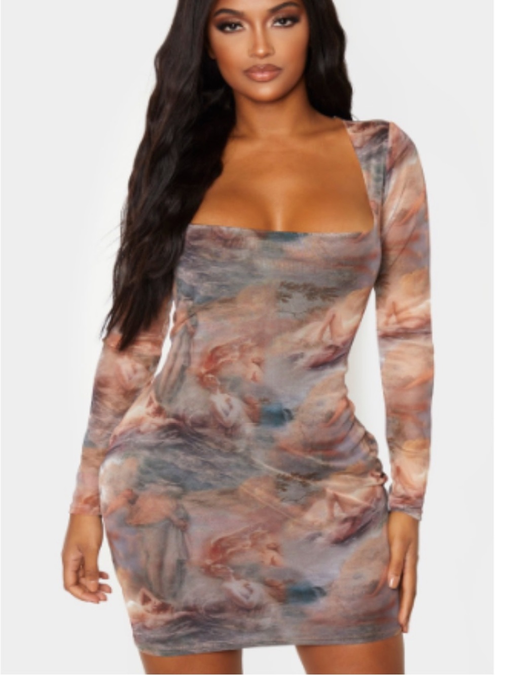 Square Neck Bodycon Dress - Blue Combo